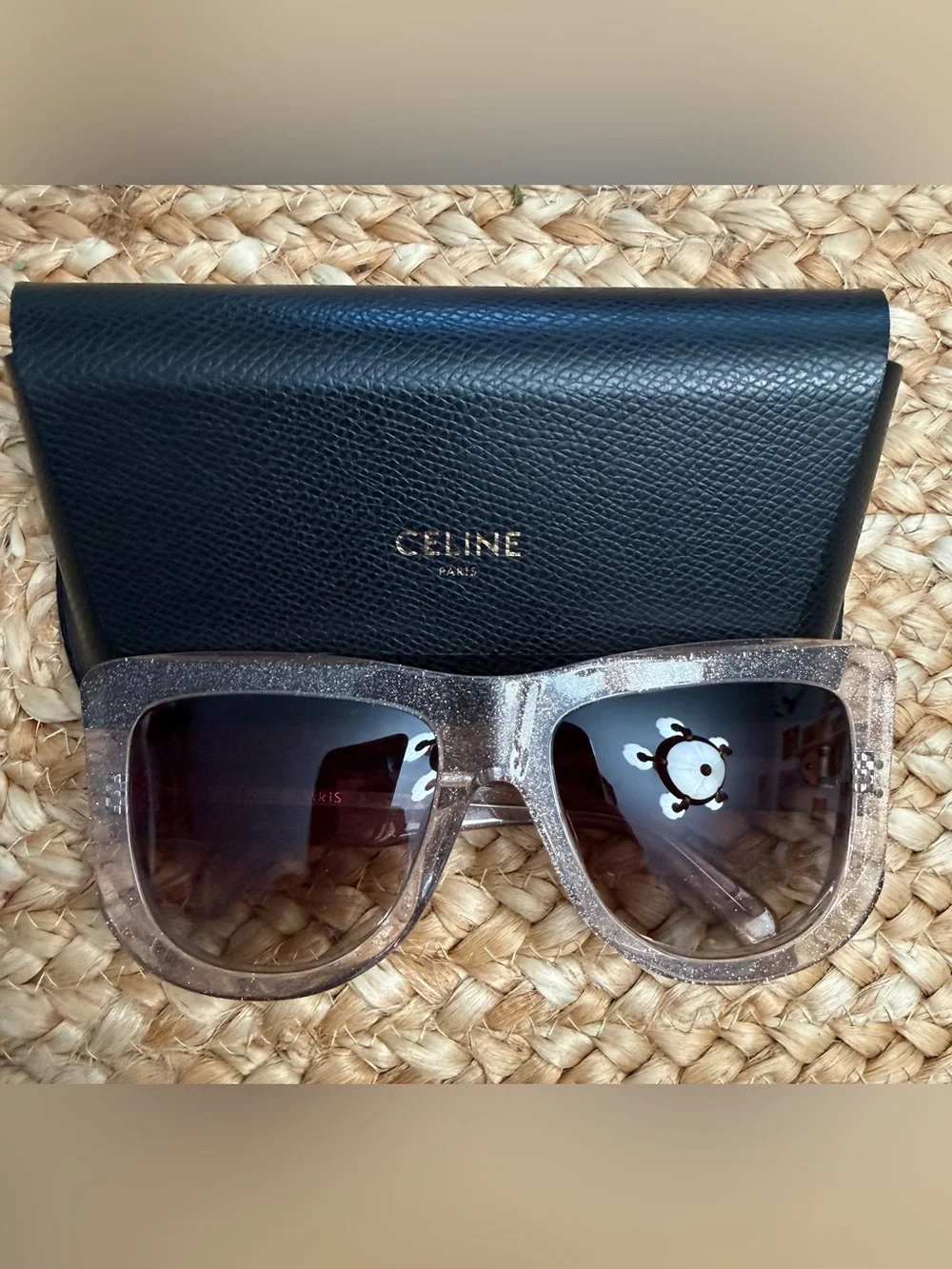 Authentic Celine Translucent Beige Sparkling Frame Sunglasses with Brown Lenses